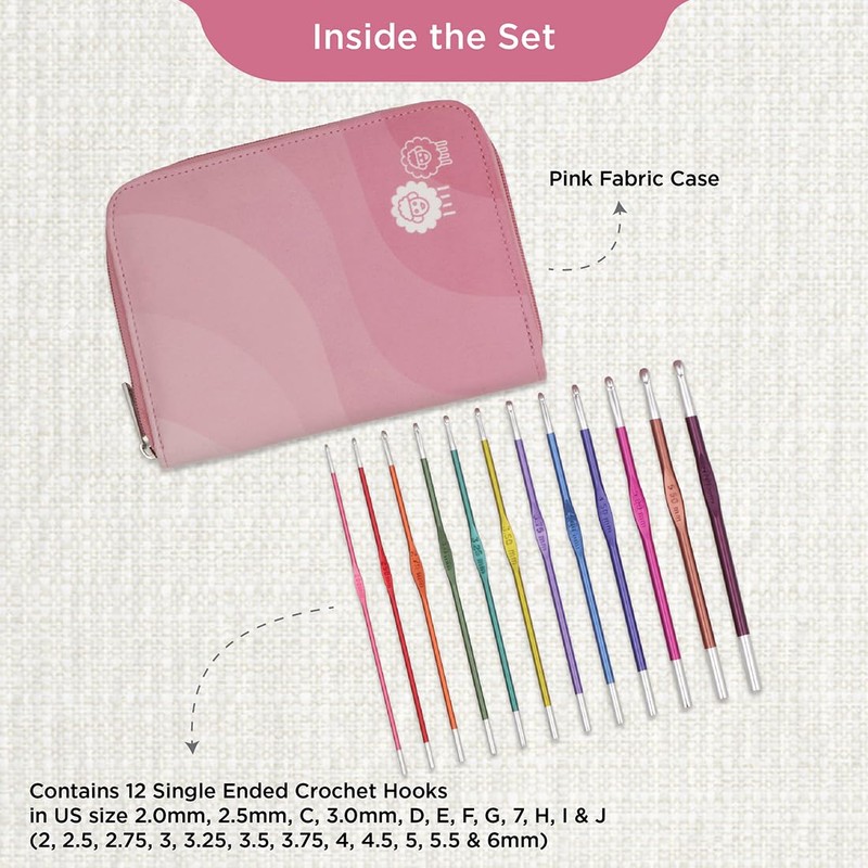 KnitPro Zing Crochet Hooks Set - 12 Color Coded Single