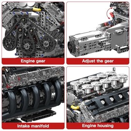 Mould King LR V10 Engine Model Kit for Adults, 1834 Pcs Engine Kits that Runs, DIY Mechanical Building Set for 14+, 10250 STEM Educational Toy Car Motor