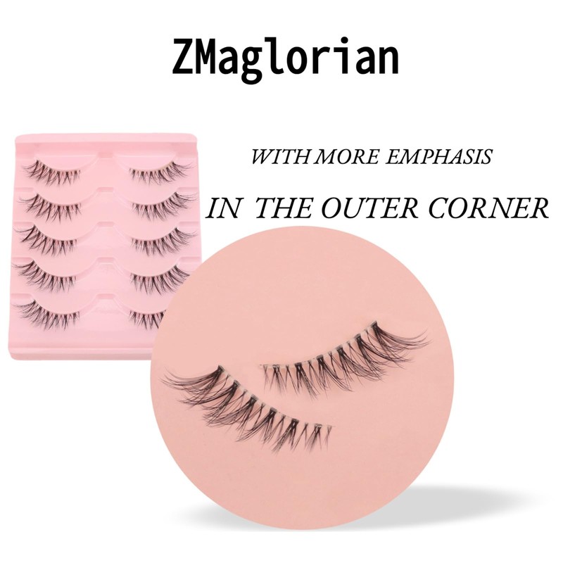 ZMaglorian Half Eyelashes Natural False Eyelashes Clear Band Pair Lashes