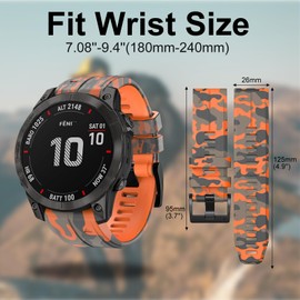 Bandkids 26mm Camouflage Band for Garmin Fenix 5X /Fenix 6X /Fenix 7X Watch Band,Soft Silicone Waterproof Sport Quickfit Watch Bands for Garmin Fenix 6X Pro/5X Plus/Fenix 3/3 HR/Enduro/Tactix Delta