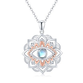 ZIPPICE Lotus Flower Necklace/Bracelet for Women 925 Sterling Silver Flower Yoga Pendant Rainbow Moonstone Necklace Jewellery for Girls Firends Yoga Lovers (Rose Gold)