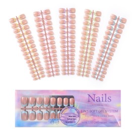 KAZIPOP 150Pcs Press On Nails Kit 17 Styles Tips 5 Nude Skin Tone Colors 15 Sizes Glue-On Fake Nails Reusable Acrylic Nail Extensions for Women Manicure (7#, 5 Colors French Nail)
