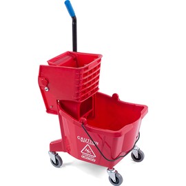 Carlisle FoodService Products 26-Quart Commercial Mop Bucket with Side-Press Wringer, Precision-Molded Polypropylene, Durable Wringer, Bucket with Non-Marking Casters, 18.5 x 16.5 x 23 Inches, Red