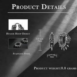 Stainless Steel Skull Huggie Hoop Earrings for Men Women Gothic Punk Grunge Emo Y2K Jewelry Hypoallergenic Small Hoops (A09) (Silver)