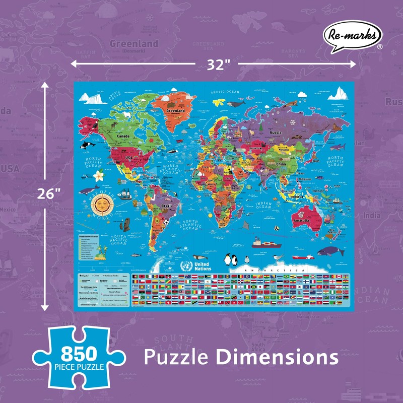Re-marks Map of The World Deluxe Jigsaw Puzzle with Whimsy