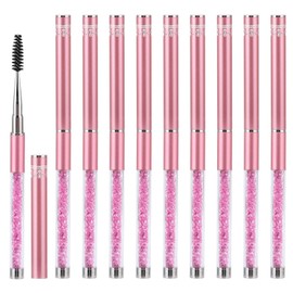 10 Pcs Spoolies Mascara Wands Eyelash Brushes Eye Brow Brush Applicator with Cap for Travel Pink