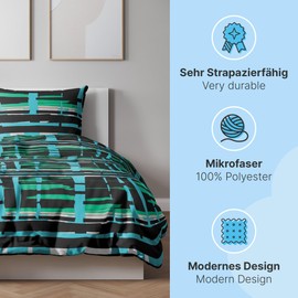 ETÉREA Microfibre Bed Linen 155 x 220 cm + 80 x 80 cm - All-Season Bed Linen Set with Pillow 155 x 220 cm Duvet Cover + 80 x 80 cm Microfibre Pillowcase - Oeko-Tex Made in Green - Green