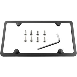 LFPartS - Marco de matrícula de acero inoxidable de estilo delgado de alta calidad (4 agujeros, acabado mate negro resistente a los rayos...