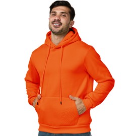 Mens Hoodies Pullover Casual Long Sleeve Drawstring Athletic Hooded Sweatshirt with Pockets(XL,Orange)