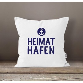 MoonWorks® Cushion Cover with Home Port Anchor Gift Partner Family Friends Nautical Motif White One Size