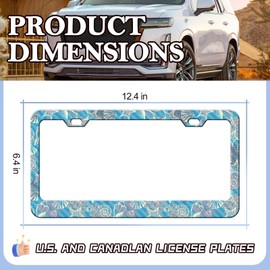 HCSS 2PCS Sea Shell Beach Starfish Coral License Plate Frames,Blue Aluminum Metal License Plate Holder,Rust-Proof Waterproof Car Decorative Tag Frames for Standard US 12x6 Inch