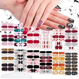12 Sheets Halloween & Christmas Nail Polish Stickers Full Wraps, Gel Nail Strips DIY Decals, Santa, Snowman, Reindeer & Spiderweb,Pumpkin, Ghost Pattern for Holiday Party Decor Strips