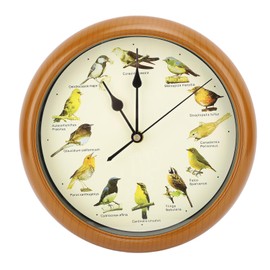 Wall Clock Birdsong Clock,Original, with 12 Native Songbirds,Silence Time at Night, Original Nature Recordings, Home Decor, Decorative Clock, Non Ticking (Brown)