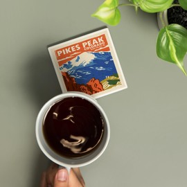 Pikes Peak, Colorado, Woodblock (Absorbent Ceramic Coaster, Single, Cork Back, Kitchen Table Decor)