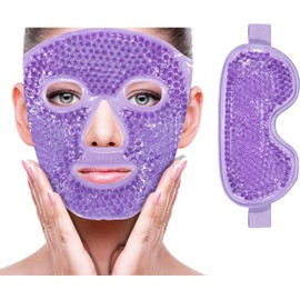 Warm and cold for the face, reduces swelling, eliminates dark circles and reduces dark circles, relieves headaches, brightens the skin (purple face mask + eye mask)