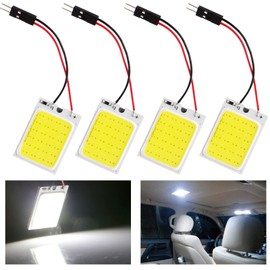 Everbright Led Dome Light Bulb,12v Interior Led Light Panel,Super White COB 24-SMD Auto Car Dome map Reading Plate Light Roof Ceiling Wired Lamp With BA9S T10 Festoon Adapter(31-41mm) Pack of 4