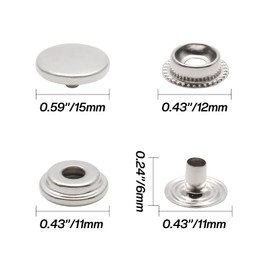 Biaungdo 200 Pieces 15mm Snap Fasteners Kit, Heavy Duty Snap Fastener Metal Leather Snap Button Press Stud Cap for Leather Marine Boat Canvas Leather Rivet, Silver(4 Components, 50 Pieces for Each)