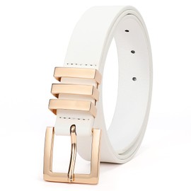 WHIPPY Plus Size Women's Leather Belts for Jeans Pants Dress Fashion Ladies Waist Belt Casual Belts with Square Gold Buckle,White,M