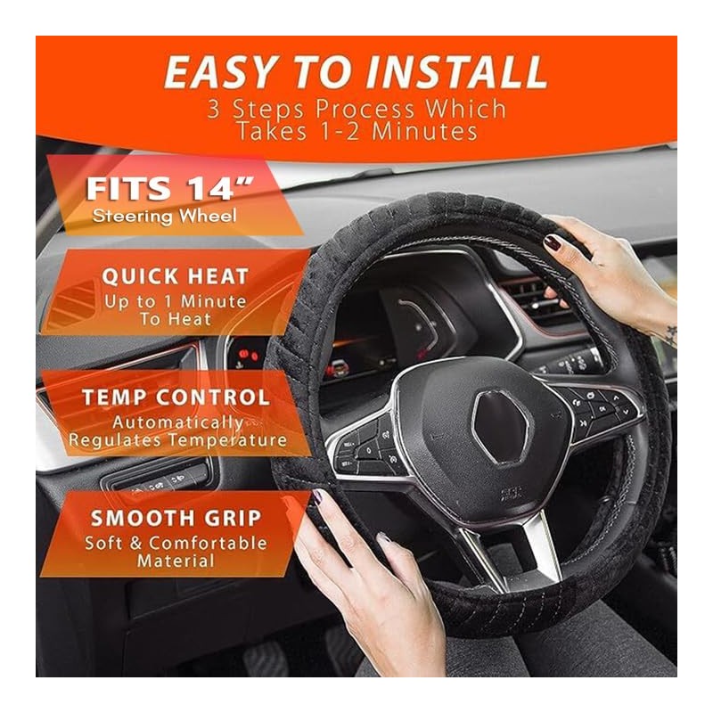 ZONETECH Car Heated Steering Wheel Cover 12V - Vehicle Hand