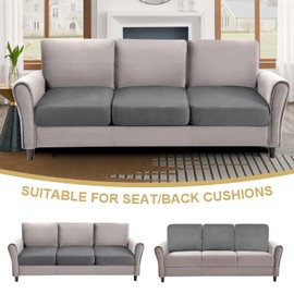 H.VERSAILTEX Stretch Couch Cushion Covers Replacement Sofa Cushion Covers Suede Soft Seat Cover Elastic Furniture Protector for Pets, (3 Piece Sofa Cushion Covers, Gray)
