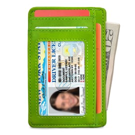 Smart Wallet Faux Leather Slim Wallet for Men & Women Best Front Pocket Wallet Credit Card Holder with RFID Blocking (Lime Green)