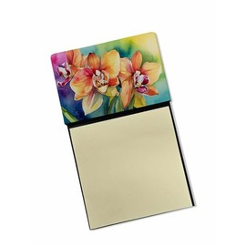 Caroline's Treasures Orchids in Watercolor Sticky Note Holder Refillable Dispenser Self-Sticky Note Pads, Memo Pads Blank Desk Accessories