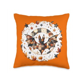 Patchwork Bat with Autumn Stars Throw Pillow
