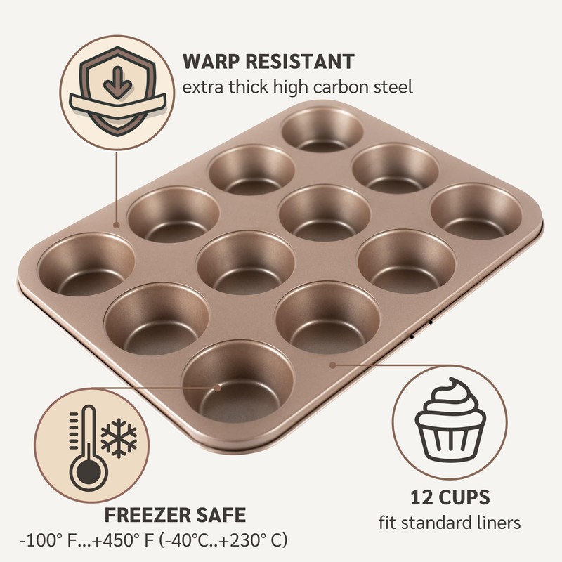 HAPPIELS Non Toxic Nonstick 12 Cup Muffin Pan | PFOA