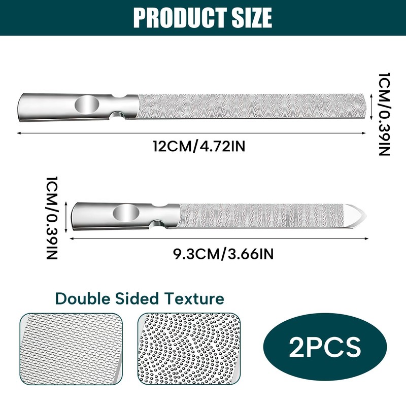 2pcs Double-Sided Stainless Steel Nail File, Washable Metal Nail File