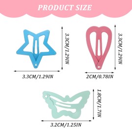 JJUNW 60 Pcs Colorful Hair Clips, Cute Girl Anti Slip Hair Accessories, Children's Button Bow Hairpin, Starlike, Butterfly, Heart Shaped Snap Barrettes for Kids Teens Women (Style A)