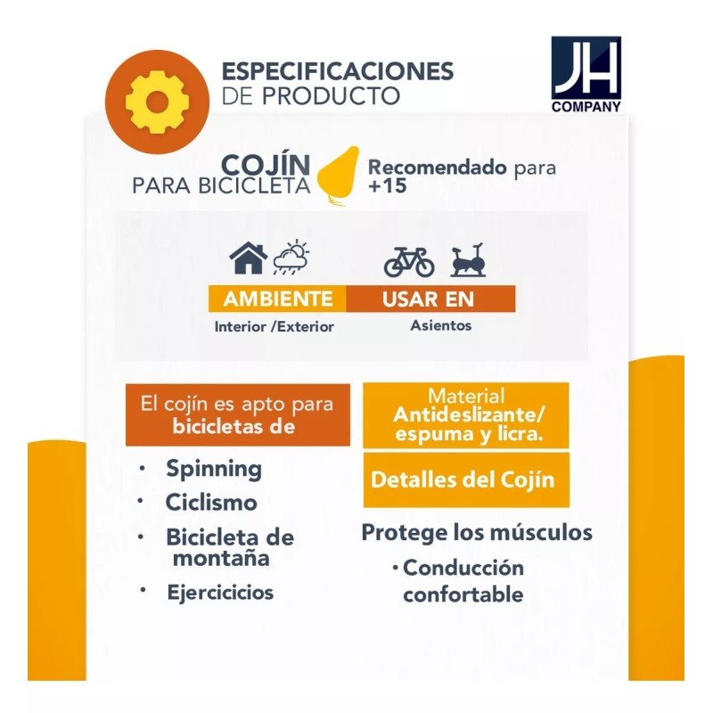 J.H. Company Cubre Asiento De Gel Bicicleta Transpirable Cojin Bkb-02