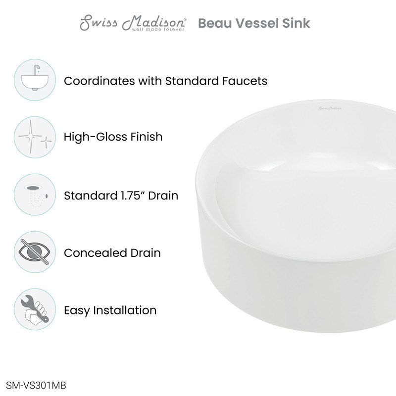 Beau 16.5” Round Vessel Bathroom Sink