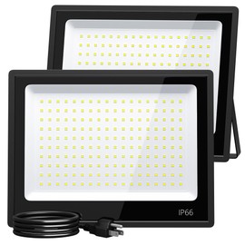 XXBSAZ 2 Pack 150W LED Flood Lights Outdoor, 18,000LM Plug-in Hardwire Work Light IP66 Waterproof - 6500K Daylight Bright for Yard, Garage, Stadium