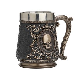 Veronese Design 5 3/4 Inch Vintage Skull Brooch Victorian Beer Stein Cold Cast Resin Antique Bronze Finish Statue