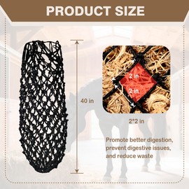 CAMATET 2PCS Slow Feeder Hay Nets Feed Bag for Horses, Extra Thick 40" Slow Feed Hay Net with 2" Holes Hanging Bags for Goat and Livestock Supplies (Black
