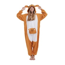 SimZoo Animal Onesie Pajamas for Adults, Animal Cosplay Costume Sleepwear for Men and Women, One Piece Unisex Housewear, Kangaroo