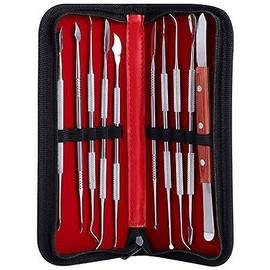 Coolty Pack of 10 Wax Carving Tools, Double Ended Stainless Steel Wax Clay Sculpture Carving DIY Tool Set, Spatula Chise-Carving Set for Sculpting, Ceramic Carving with Carry Bag