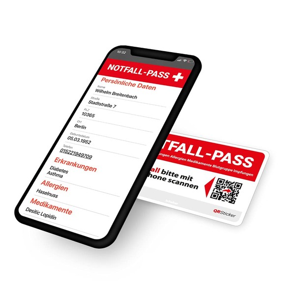 Digital Emergency Passport for Important Health Data in the Emergency, Data such as Blood Type or Medicine Can Save Lives The Data Entered by App is immediately visible in case of emergency via QR