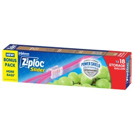 Ziploc Gallon Food Storage Slider Bags, Power Shield Technology for More Durability, 18 Count