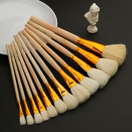 Goat Hair Paint Brushes, 12-Piece Set, Acrylic Watercolour Oil Painting, Gold Foil Gilding