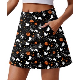 PINSPARK Golf Skorts for Woman High Waisted Athletic Skirt Quick Dry Tennis Skirts with Pockets Strecthy Pickleball Skort Knee Length Active Skorts, Black Ghost M