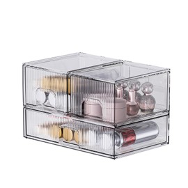 ZHIAI Stackable storage drawer, acrylic storage box for cosmetics and beauty products, suitable for dressing tables, bathrooms, cabinets, storage rooms, bedrooms and home organisation 3 pcs set