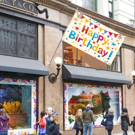 Happy Birthday Flag 3x5 Ft Large Birthday Flag with 2 Brass Grommets Party Birthday Celebration Garden Home Indoor Outdoor Decoration Fabric