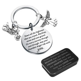 BNQL Biker Keychain Motorcycle Gifts Ride Safe Keychain New Driver Gifts Motorbike Gifts May Your Guardian Angel Ride, Motorcycle Keychain Box, Large