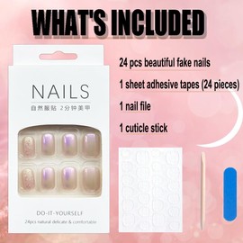 Square Fake Nails Short Press on Nails Glitter with Aurora Design Purple False Nails Acrylic Full Cover Artificial Glue on Nails Coffin Elegant Stick on Nails for Women Manicure Decoration 24Pcs