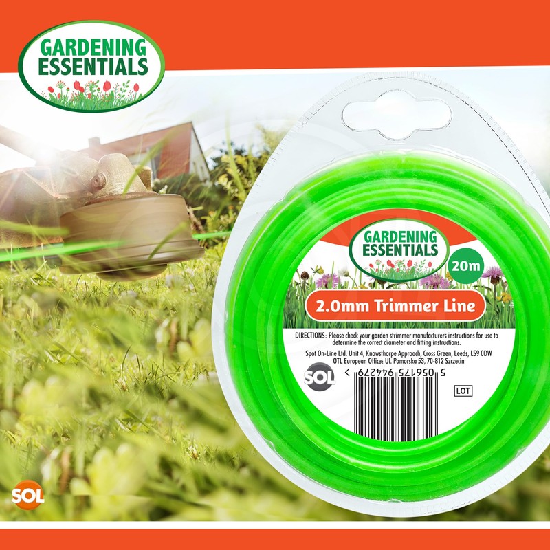 SOL 2pk Trimmer Line 20m x 2mm Green Strimmer Wire,