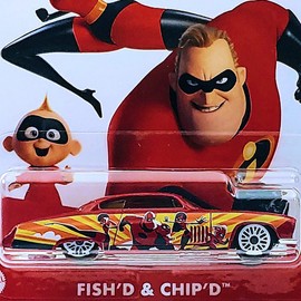 Hot Wheels Movie Characters Series ~ The Incredibles - Character Diecast Car - GJV21 4/5 ~ Fish'd & Chip'd - Red ~ 1:64 Scale