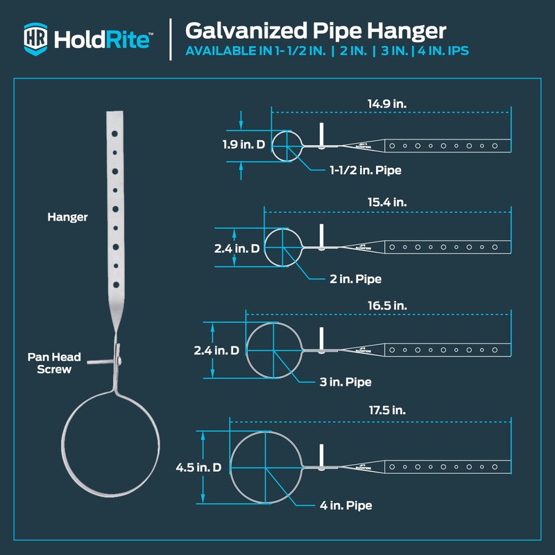 HoldRite 3 Inch Galvanized Pipe Hanger, DWV Pipe Support, GPH300Z