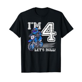 I'm 4 Let's Roll 4th Birthday Dirt Bike Motocross Kids T-Shirt