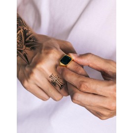 Richsteel Black And Gold Ring Mens Onyx Party Rings for Men